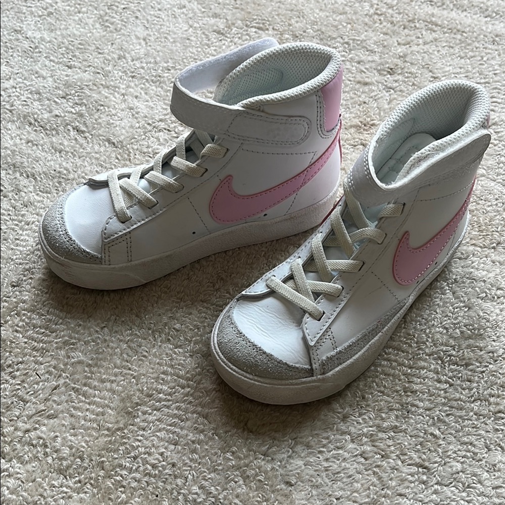 Nike White and Pink High-Top Sneakers